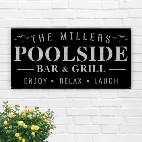 Custom Name Poolside Bar And Grill Metal Sign,pool And Bar, Tiki Bar, Bar And Grill, Pool Oasis Personalized Sign For Pool Bar Patio Decor Laser Cut Metal Signs Custom Gift Ideas