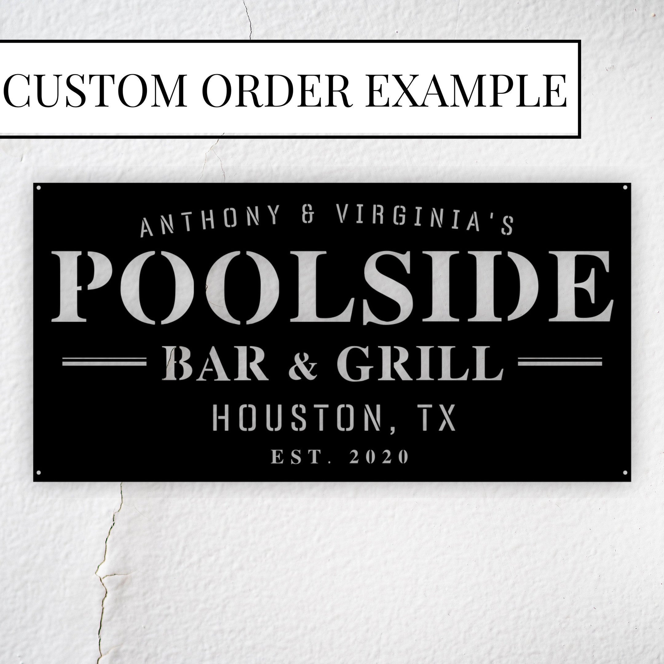 Custom Name Poolside Bar And Grill Metal Sign,pool And Bar, Tiki Bar, Bar And Grill, Pool Oasis Personalized Sign For Pool Bar Patio Decor Laser Cut Metal Signs Custom Gift Ideas