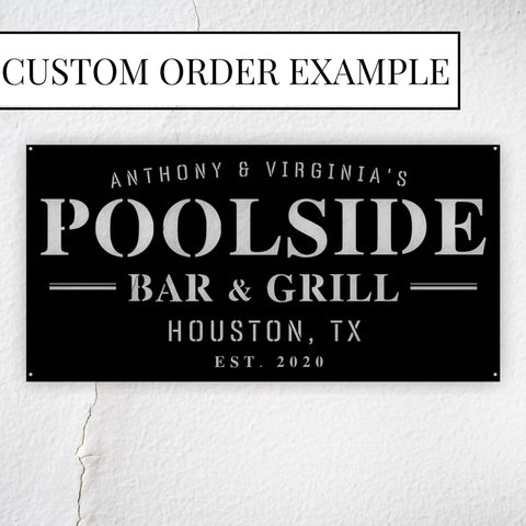 Custom Name Poolside Bar And Grill Metal Sign,pool And Bar, Tiki Bar, Bar And Grill, Pool Oasis Personalized Sign For Pool Bar Patio Decor Laser Cut Metal Signs Custom Gift Ideas