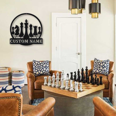 Personalized Chess Monogram Metal Sign Art, Custom Chess Metal Wall Art, Chess Antler Decor, Housewarming Outdoor Metal Sign Laser Cut Metal Signs Custom Gift Ideas
