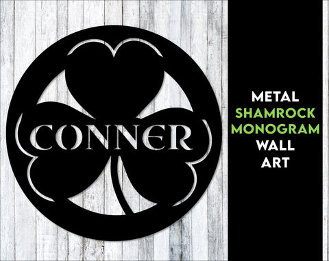 Metal Shamrock Name Sign, Personalized Gift, Housewarming Gift, Irish Decor, Monogram Circle, Last Name, Celtic, Clover, Custom Laser Cut Metal Signs Custom Gift Ideas