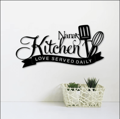 Kitchen love served daily personalized name Metal House Sign Laser Cut Metal Signs Custom Gift Ideas