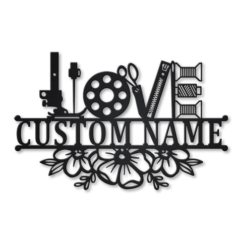 Love Sewing Tools Monogram Personalized Metal House Sign