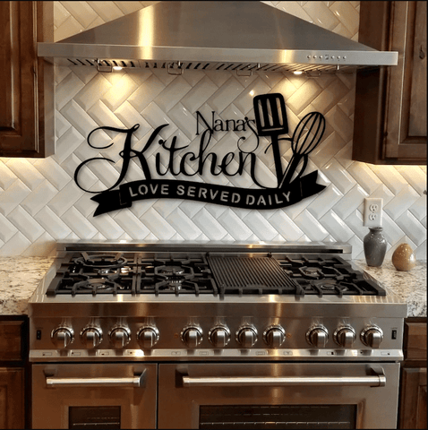 Kitchen love served daily personalized name Metal House Sign Laser Cut Metal Signs Custom Gift Ideas