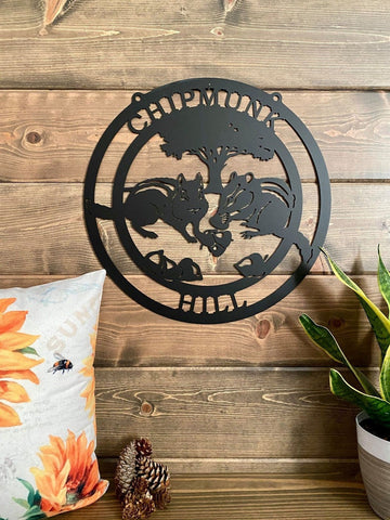Personalized Chipmunk Sign, Last Name Established Sign, Woodland Creature Sign, Rustic Farmhouse Decor, Chipmunk Sign, Christmas Gift Laser Cut Metal Signs Custom Gift Ideas
