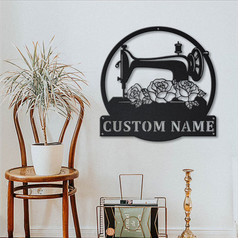 Floral Sewing Machine Personalized Monogram Personalized Metal House Sign