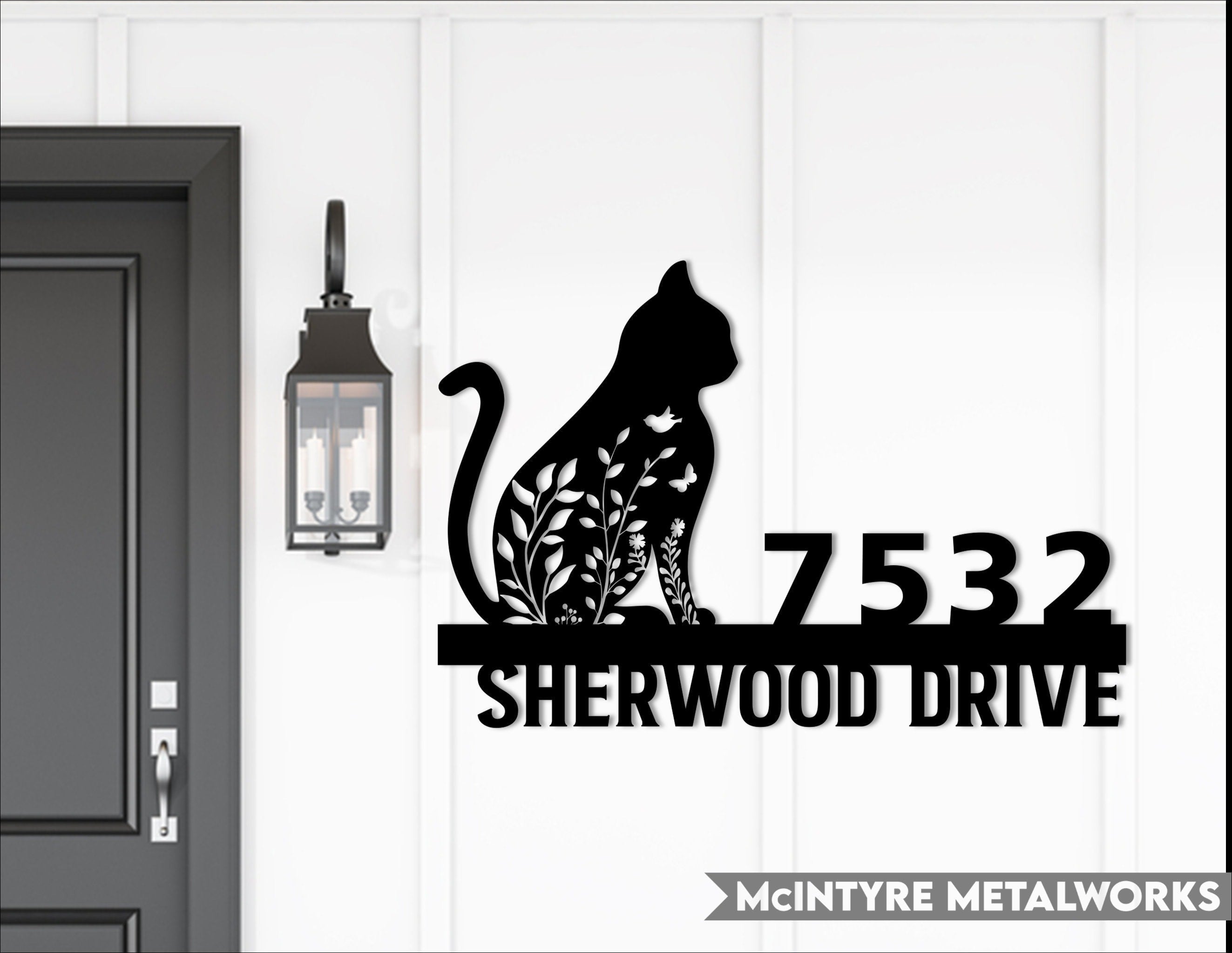 Floral Cat Metal Address Sign Custom Address Sign Cat Lover Gift Laser Cut Metal Signs Custom Gift Ideas