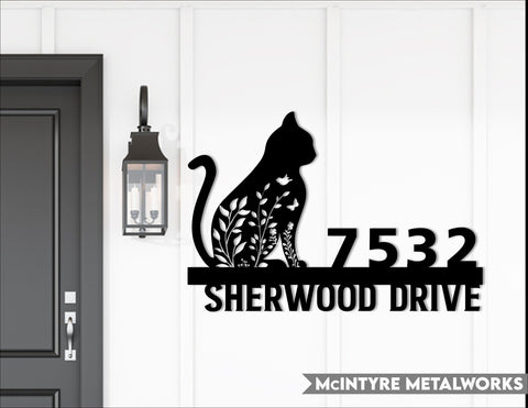 Floral Cat Metal Address Sign Custom Address Sign Cat Lover Gift Laser Cut Metal Signs Custom Gift Ideas