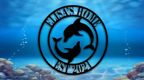 Metal Dolphin Sign, Personalized Metal Monogram, Family Name Sign, Lake House Sign, Beach Home Decor, Personalized Outdoor Decor, Beach Sign Laser Cut Metal Signs Custom Gift Ideas