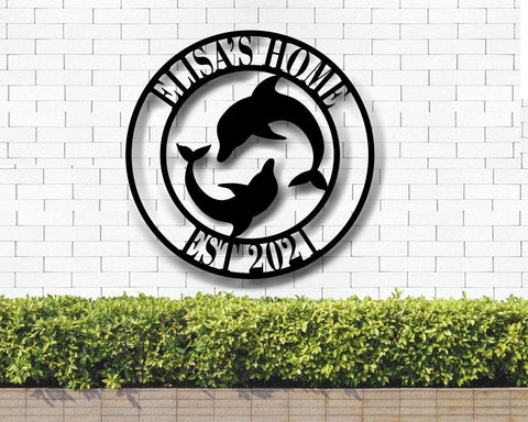 Metal Dolphin Sign, Personalized Metal Monogram, Family Name Sign, Lake House Sign, Beach Home Decor, Personalized Outdoor Decor, Beach Sign Laser Cut Metal Signs Custom Gift Ideas