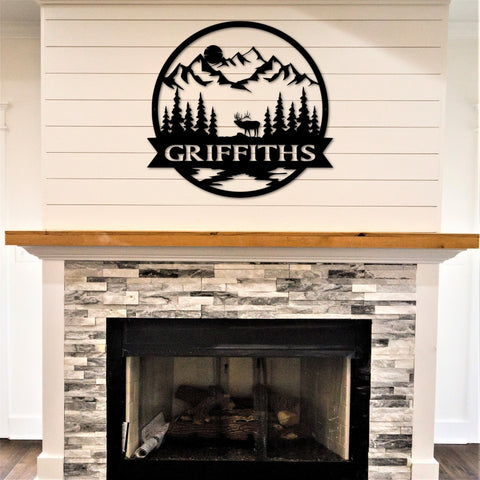Metal Name Sign With Elk Scene, Personalized Last Name Sign, Outdoor Family Name Sign, Indoor Metal Sign For House, Round Elk Name Sign Laser Cut Metal Signs Custom Gift Ideas