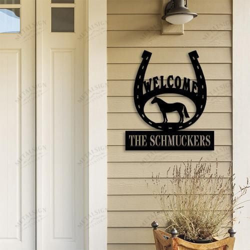 Horseshoe Welcome Monogram Sign, Cut Metal Sign, Metal Wall Art, Metal House Sign Laser Cut Metal Signs Custom Gift Ideas