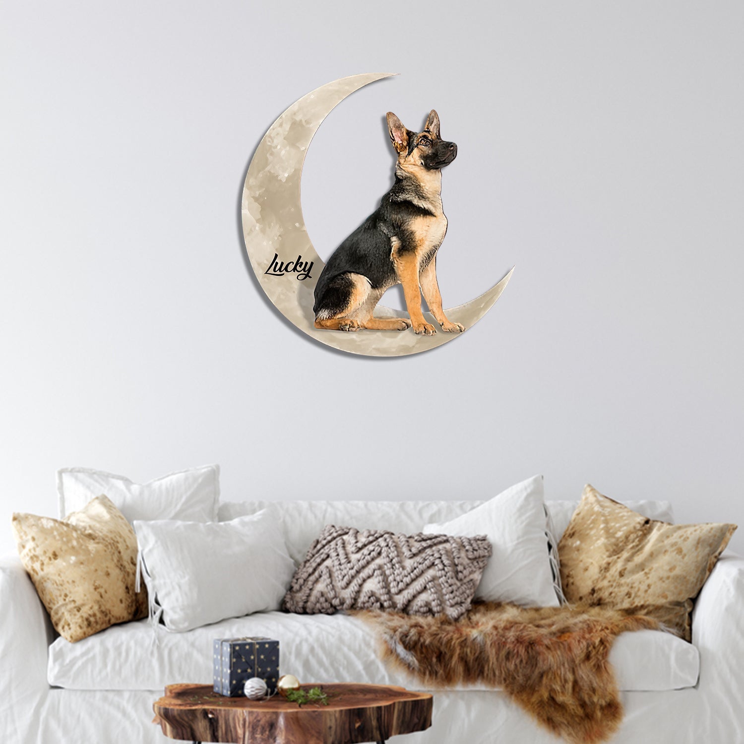 German Shepherd And Moon Funny Personalized Photo And Name Cut Metal Sign, Custom Christmas Gift Wall Decoration For Dog Lovers Laser Cut Metal Signs Custom Gift Ideas