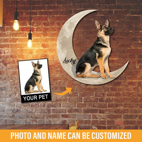 German Shepherd And Moon Funny Personalized Photo And Name Cut Metal Sign, Custom Christmas Gift Wall Decoration For Dog Lovers Laser Cut Metal Signs Custom Gift Ideas