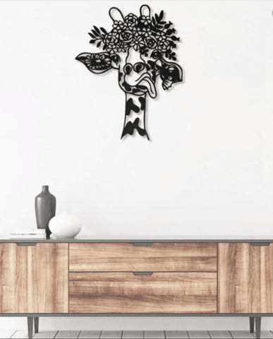 Cute Giraffe Flowers Metal House Sign