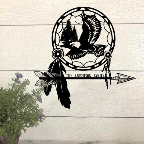 Eagle Lovers Personalized Meta Sign Dream Catcher Native American House Sign Laser Cut Metal Signs Custom Gift Ideas