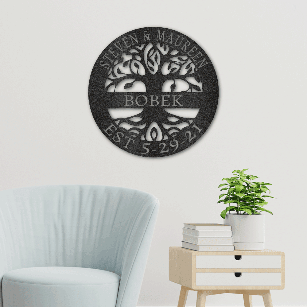 Personalized Elaborate Tree of Life Steel Art Wall D?cor Metal Name Sign Laser Cut Metal Signs Custom Gift Ideas