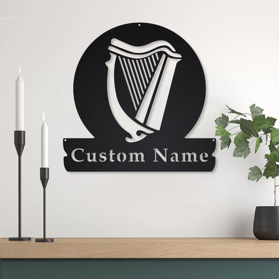 Personalized Celtic Harp Monogram Metal Sign Art, Custom Celtic Harp Metal Sign, Celtic Harp Gifts For Birthday, Music Gift, Laser Cut Metal Signs Custom Gift Ideas