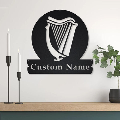 Personalized Celtic Harp Monogram Metal Sign Art, Custom Celtic Harp Metal Sign, Celtic Harp Gifts For Birthday, Music Gift, Laser Cut Metal Signs Custom Gift Ideas