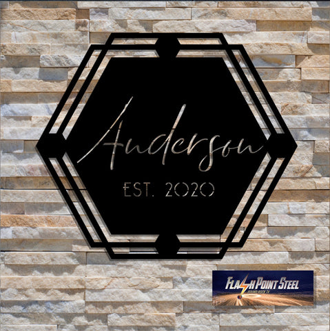 Hexagon Name Sign, Geometric Custom Name Sign, Metal Sign, Art, Backdrop Sign, Family Sign, Established Laser Cut Metal Signs Custom Gift Ideas