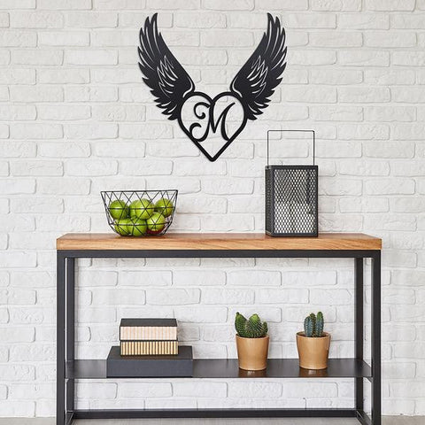 Heart With Angel Wings Monogram, Cut Metal Sign, Metal Wall Art, Metal House Sign Laser Cut Metal Signs Custom Gift Ideas