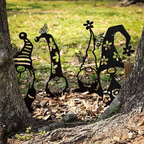 Garden Art Gnomes 4 Pack, Cut Metal Sign, Metal Wall Art, Metal House Sign Laser Cut Metal Signs Custom Gift Ideas