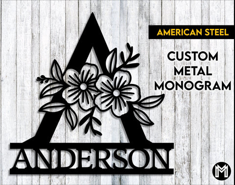 Monogram, Floral, Metal Sign, Custom, Personalized Gift, Wedding Gift, Housewarming Gift, Large, Weatherproof, Metal Letter Laser Cut Metal Signs Custom Gift Ideas