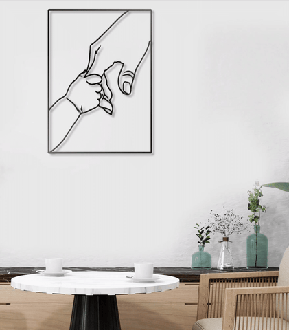 Father and Son Holding Hands Line Art Metal House Sign