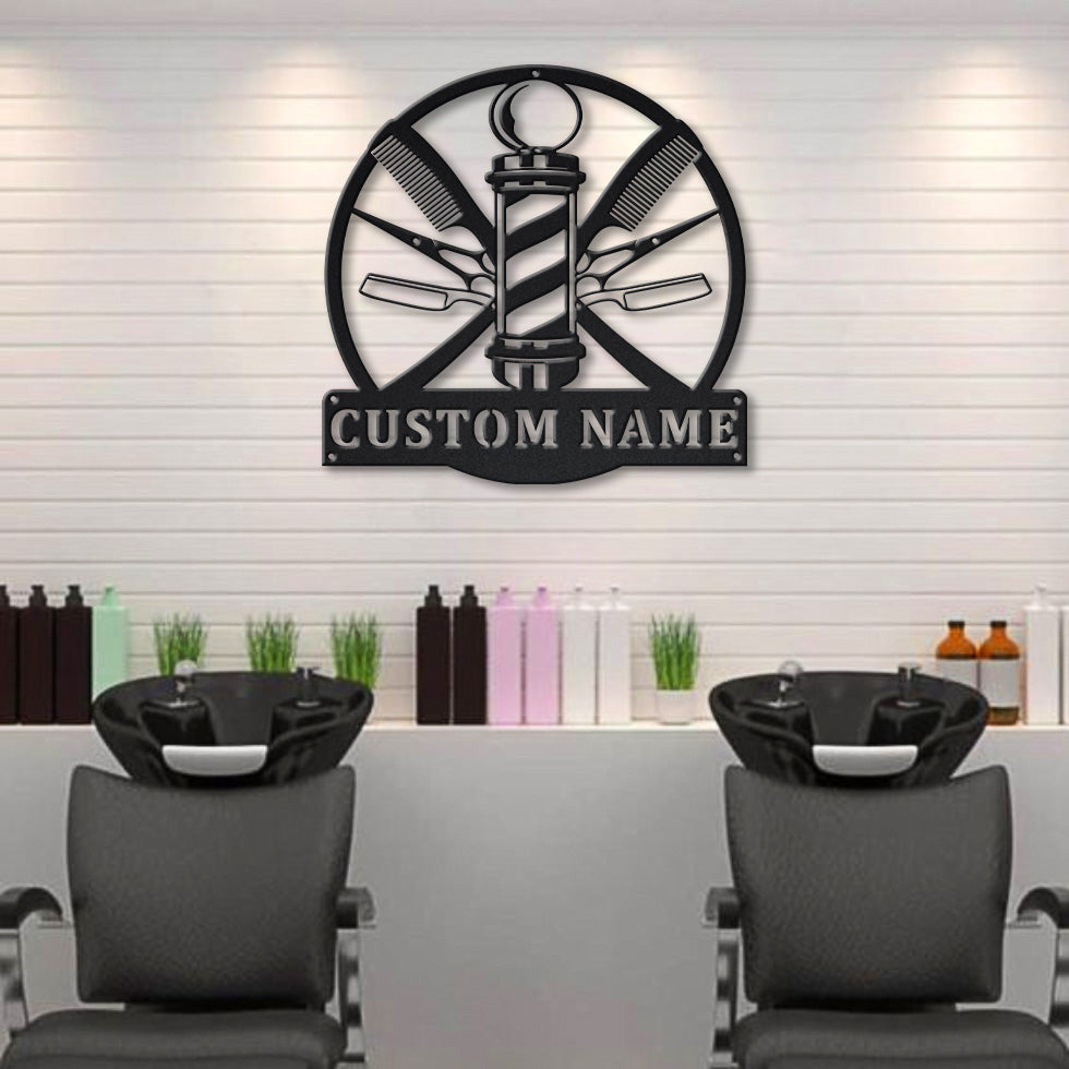 Barber Hair Stylist Monogram Personalized Metal House Sign