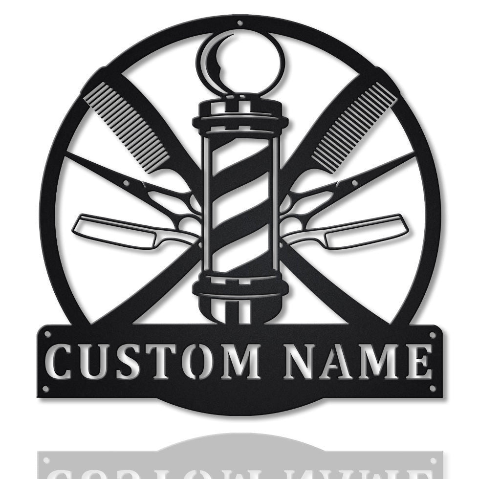 Barber Hair Stylist Monogram Personalized Metal House Sign