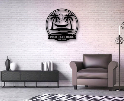 Family Name Beach Metal Sign, Metal Beach Sign, Beach House Decor, Outdoor Family Sign, Palm Tree Hammock,tropical Island Metal Laser Cut Metal Signs Custom Gift Ideas