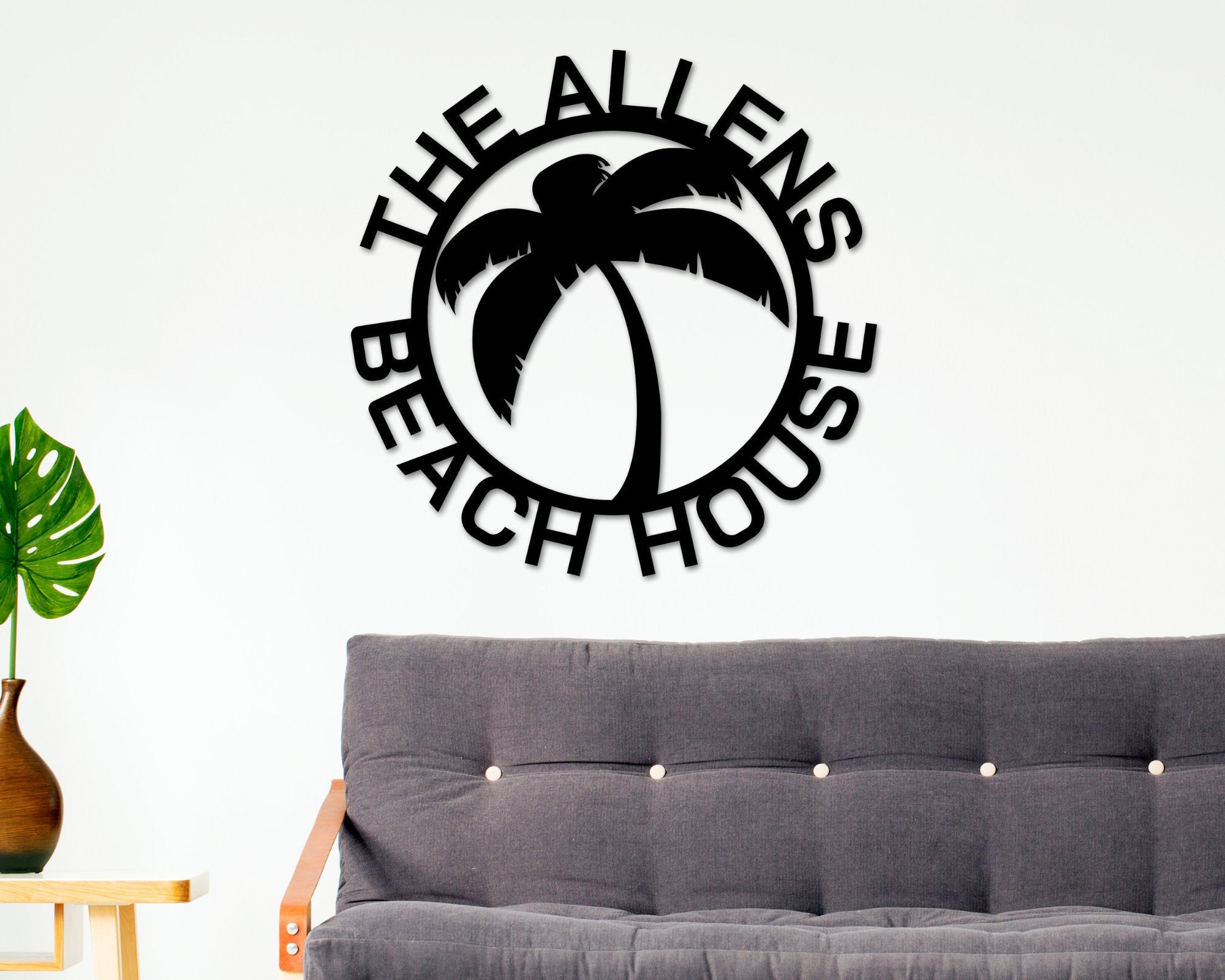 Palm Tree Metal Sign, Beach House Personalized, Steel Metal Wall Sign, Wall Customized With Name And Palm Trees, Personalized, Beach Decor Laser Cut Metal Signs Custom Gift Ideas