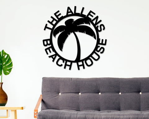 Palm Tree Metal Sign, Beach House Personalized, Steel Metal Wall Sign, Wall Customized With Name And Palm Trees, Personalized, Beach Decor Laser Cut Metal Signs Custom Gift Ideas