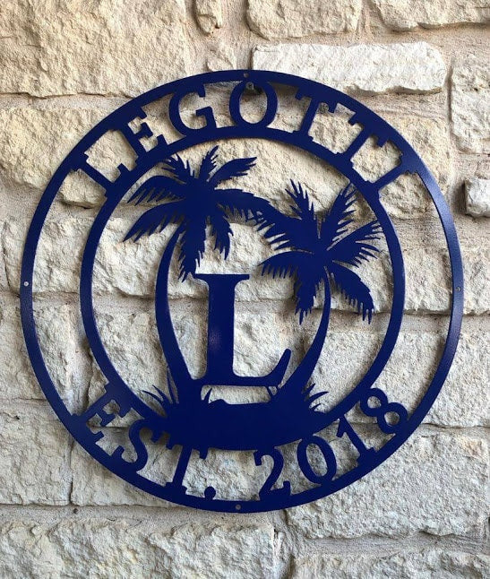 Palm Tree Sign, Tropical, Entrance Sign, Wall Decor, Plasma Cut Steel Sign ,custom Monogram, Welcome Sign, Personalized Sign, Home Decor Laser Cut Metal Signs Custom Gift Ideas
