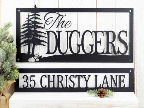 Custom Family Name And Address Metal Signs Black, Trees, Outdoor Sign, Custom Sign, Address Sign, Name Sign Laser Cut Metal Signs Custom Gift Ideas