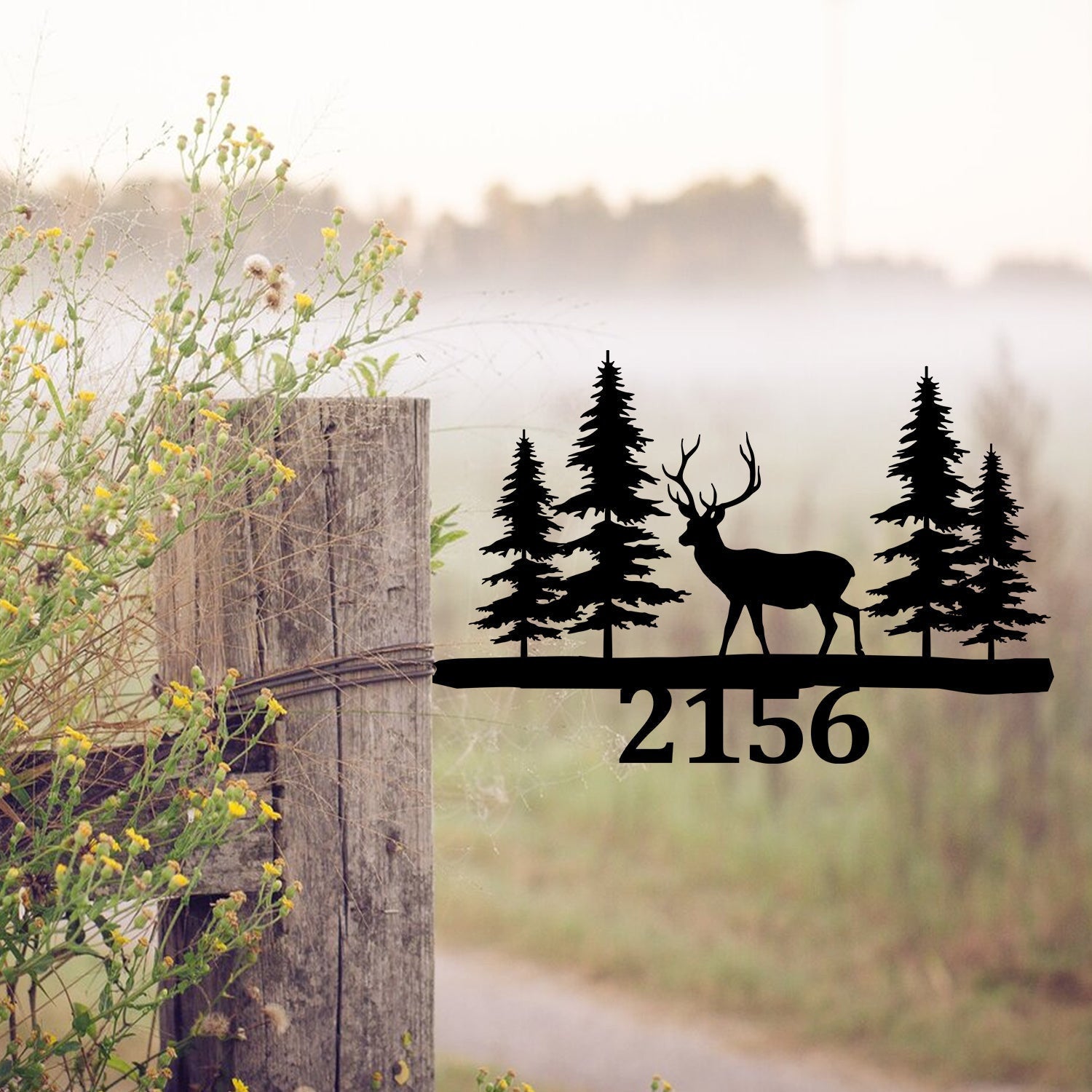 Custom Address Number Deer Hunting Metal Tree Stake, Cabin Sign Laser Cut Metal Signs Custom Gift Ideas