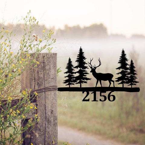 Custom Address Number Deer Hunting Metal Tree Stake, Cabin Sign Laser Cut Metal Signs Custom Gift Ideas