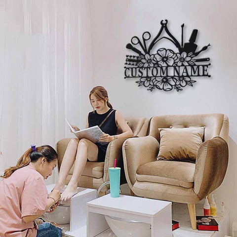 Floral Nail Salon Custom Name Personalized Metal House Sign