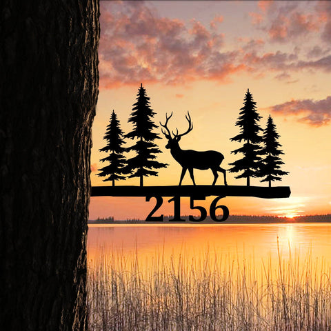 Custom Address Number Deer Hunting Metal Tree Stake, Cabin Sign Laser Cut Metal Signs Custom Gift Ideas