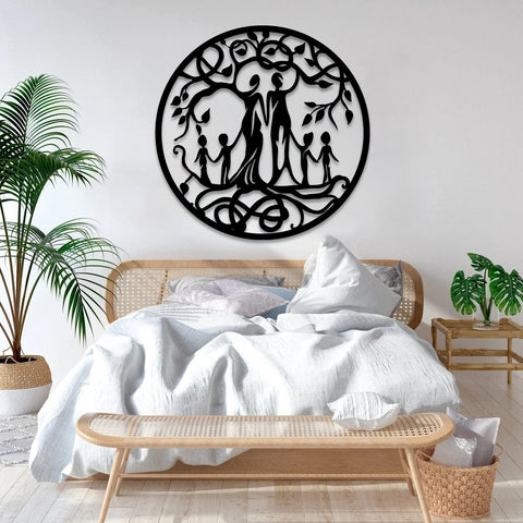 Six Members Family Tree Of Life Metal Sign, Mother's Day Gift Laser Cut Metal Signs Custom Gift Ideas