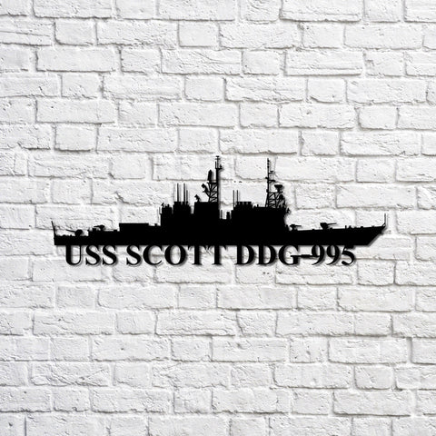 Uss Scott Ddg995 Navy Ship Metal Sign, Memory Wall Metal Sign Gift For Navy Veteran, Navy Ships Silhouette Metal Sign Laser Cut Metal Signs Custom Gift Ideas