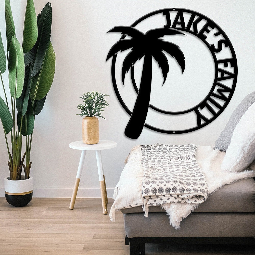 Personalized Palm Tree Metal Sign Tropical Decor Beach House Signs Door Hanger Metal Wall Art Beach Decor Last Name Pool Sign Laser Cut Metal Signs Custom Gift Ideas