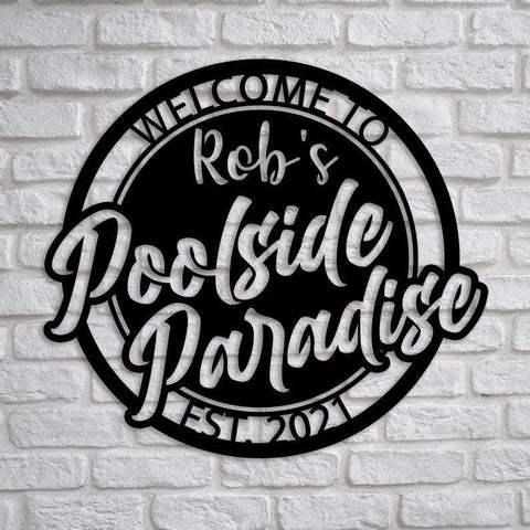 Personalized Poolside Metal Wall, Custom Family Name Poolside Paradise Decor, Metal Swimming Pool Sign, Poolside Metal Decor Laser Cut Metal Signs Custom Gift Ideas