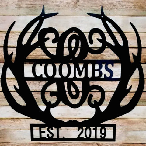 Personalized Gift For Him Deer Antler Wall Decor, Family Name & Established Date Sign, Monogram Hunter Gift Idea Laser Cut Metal Signs Custom Gift Ideas