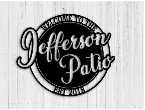 Personalized Family Name Welcome To Our Patio Metal Sign Wedding Gift Metal Monogram Sign Housewarming Gift Door Hanger Laser Cut Metal Signs Custom Gift Ideas