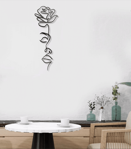 Rose Face Line Art Metal House Sign