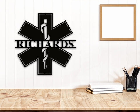 Star Of Life Badge Metal Name Sign, Emt Badge Decor, Custom Metal Name Sign, Emt Personalized Name Sign, Custom Gift Ideas For Paramedic Laser Cut Metal Signs Custom Gift Ideas