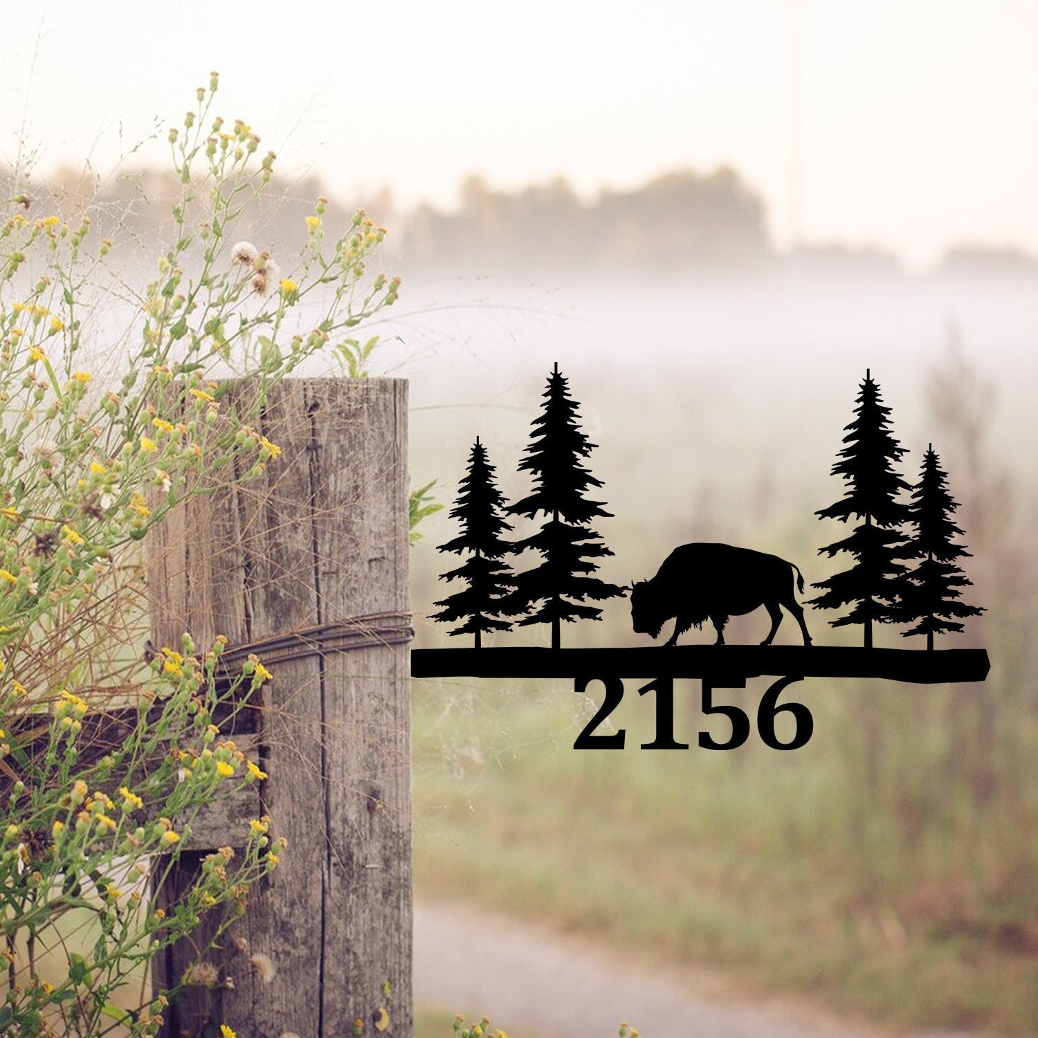Customized Address Bison Metal Tree Stake, Deer Wedding Gift Laser Cut Metal Signs Custom Gift Ideas
