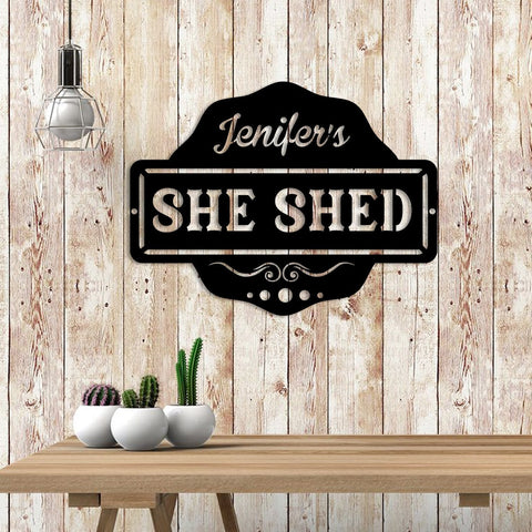 Personalized Name She Shed Metal Sign, Steel Plaque, Gift For Her Laser Cut Metal Signs Custom Gift Ideas