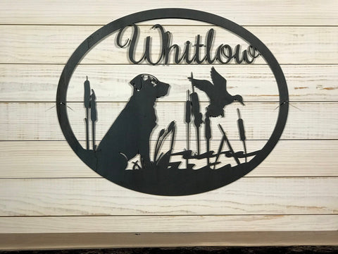 Personalized Large Metal Dog And Duck Hunting Scene Welcome Sign 36 Inch Rustic Metal Decor Laser Cut Metal Signs Custom Gift Ideas